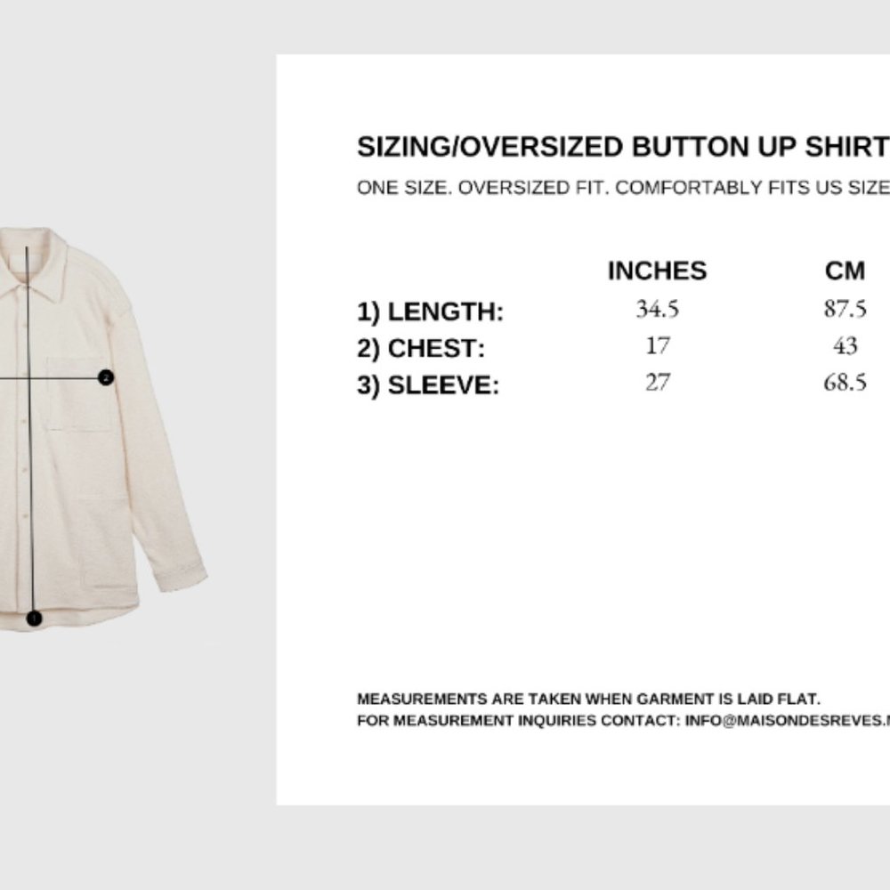 Maison des reves NY Oversized Button Up Shirt in Brushed Organic Cotton Terry - Picture 14 of 14